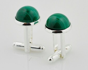 Cufflinks For Men w/ Genuine Malachite Green Stone Jewelry,For Father's Day,Groomsmen,Best Man,Present,Best Man,Wedding,Dress Shirt,For Him