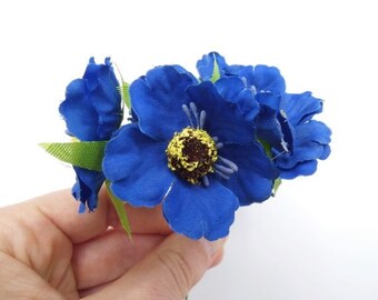 6 Dark Blue Flowers Silk Flowers Artificial Flowers Fake Flowers Silk Flowers Green Decorative Flowers Craft Flowers