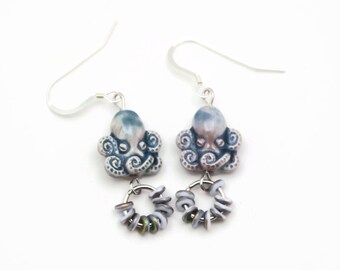 Octopus Earrings, Ocean Life Jewelry, Nautical Octopus Jewelry