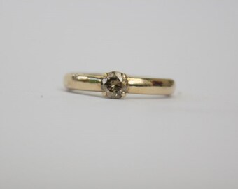 SALE 14k Yellow Gold Champagne Diamond Solitaire Ring
