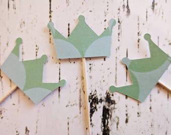 Blue/Green Crown Cupcake Toppers or Appetizer Picks