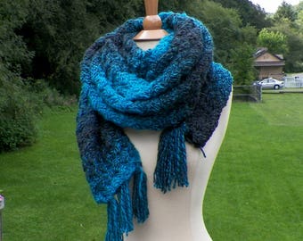 Blue Scarf Super Blanket Giant Wrap Shawl Stole Gray Oversized Extra Long Winter Chunky Cowl Womens