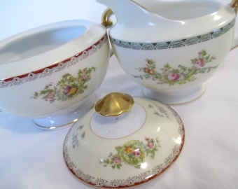 Vintage Mismatched China Sugar & Creamer Set