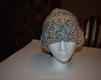 Multicolor Adult Large Messy Bun Beanie, Crochet Messy Bun Beanie, Ready to ship, Crochet Bun Hat, Ponytail Beanie, Crochet Ponytail Hat