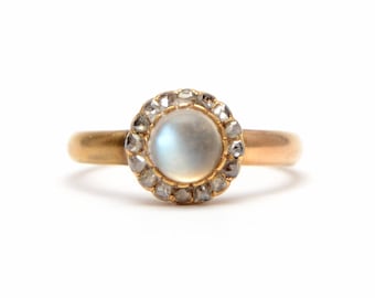 14k Victorian Moonstone Diamond Ring