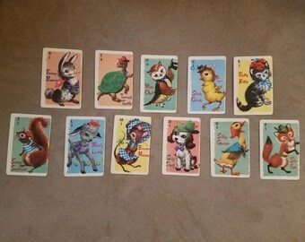 Vintage Animal Rummy Cards Whitman Incomplete Set of 11