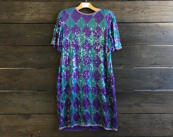 Vintage 80s Sequined Silk Dress