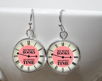Book Earrings - So Many Books So little Time - Back to School Gift - Gift for Teacher, Gift for Book Lover- Sterling Silver Posts