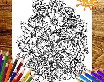 Wonderful FLOWER Adult Coloring Page, Coloring Book, Digital Coloring Book, Instant PDF Download, FLOWER Printable Coloring