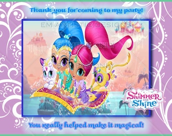 SET OF 12 Nick jr.'s Shimmer and Shine Thank you cards} Envelopes included} A2 flat card} same day ship