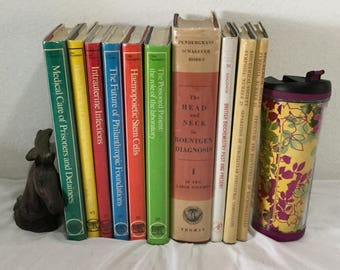 Set of 10 medical reference books Library Vintage Colorful Dustjackets Home decor