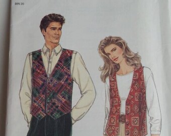 Vintage It's So Easy It's Simplicity sewing pattern 9285 Misses', Men's, or Teen's Vest in size XS-XL
