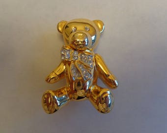 Vintage Teddy Bear Rhinestone Brooch, Teddy Bear Jewelry, Vintage Bear Brooch, Teddy Bear Pin, Gold Tone Teddy Bear Vintage, Vintage Brooch