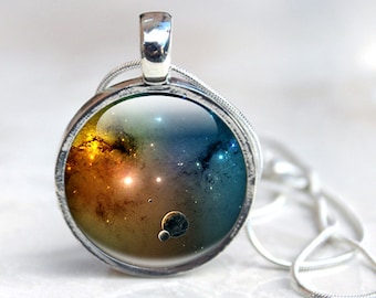 Glass Galaxy Pendant - Glass Pendant Necklace - Galaxy Glass Pendant (NSE1)