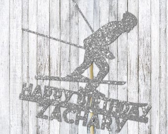 Birthday Cake Topper - Ski Cake Topper - Skiing Cake Decor- Age and name cake topper- Custom Cake Decor - Personalized Cake decor