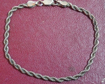Sterling Silver Vintage 925 Rope Chain Bracelet 8''