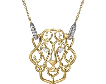 Lion Pendant, Solid Gold Lion Pendant, Large Lion Pendant, Lion Necklace. Lion Diamond Pendant, zodiac pendant, Leo pendant, birthday gift