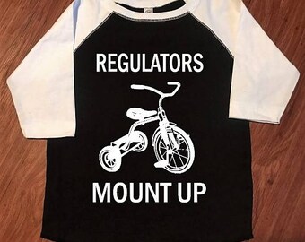 Regulators Mount Up Trendy Toddler Baseball Tee, White/Black Raglan, 3/4 sleeve, Stylish Kids Hipster Top