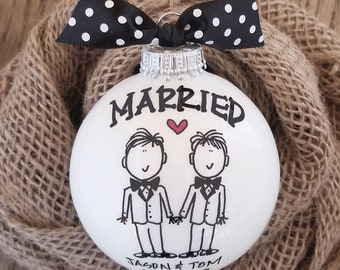 Wedding Gift, Married Ornament, Groom Groom Gift, Gift for Gay Couple, LGBT Married Ornament, Just Married Gift, Personalized Gift