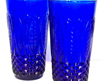 Cobalt Set of 2 Tall Tumblers Luminarc Cristal D'Arques France