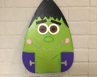 Frankenstein Halloween wooden door hanger