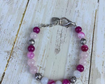Bracelet , pierres semi-précieuses , allergie , arachides , nut , allergy , fait main , Les colliers d'Evy , rose ,blanc