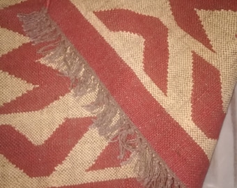 Zigzag Hand Woven Kilim Rug Home Living Decorative Rug, Wool Jute Rug , Red Beige Color Kilim Rug Flat Woven Rug Kilims 4*6 Feet