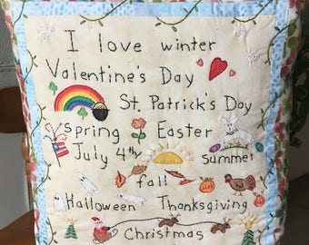 Hand Embroidered Holiday Pillow - Whimsical Holidays Pillow - Embroidered Season Pillow - Hand Embroidered Room Accent - Farmhouse Decor