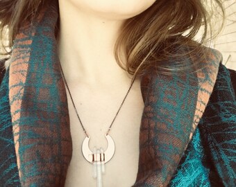 Crescent Moon Crystal Triad Necklace