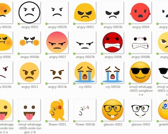 114 Emoji Clipart x 107 PNG + 7 JPG Files (And Remove Round Faces), Instant Download