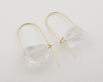 Quartz earrings, Minimalist earrings, Crystal earrings, Gemstone earrings, Rough quartz earrings, Clear quartz earrings