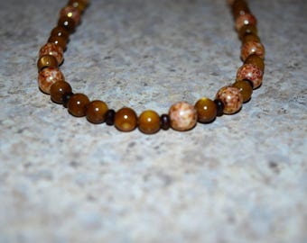 Handbeaded Amber and Speckled Beaded Necklace