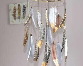 Woodland Nursery Decor, Baby Boy Girl Mobile, Woodland Nursery Tribal Dreamcatcher Baby Mobile, Native American Style, Hanging Baby Mobile