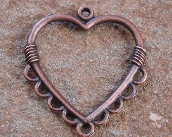 8pcs-Drop, antiqued copper pewter, 26x26mm heart.