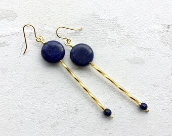 Lapis lazuli long earrings, lapis earrings, JoolieJooles, gemstone earrings, navy earrings, blue earrings, earrings, handmade earrings