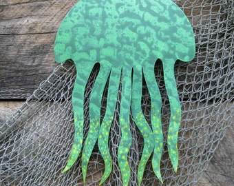 Metal wall art sea life wall decor sculpture - Jellyfish - reclaimed metal ocean wall decor beach house wall art 11" x 16"