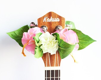 ukulele lei,ukulele accessories,ukulele strap,uke,ukulele bag,ukulele case,soprano ukulele,ribbon lei,hawaiian gift,tropical,organdie pink