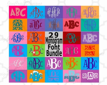 Sale Monogram Font SVG Bundle, 29 Vector Fonts for Cricut, Silhouette Scal in SVG, EPS, Dxf , Interlocking, Circle, Diamond, Chevron, Master