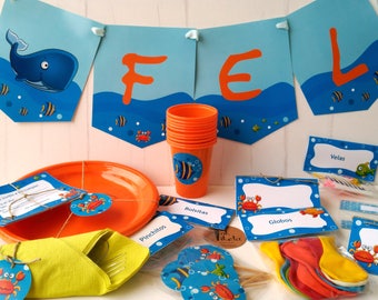 Kit de fiesta /Invitaciones / Toppers / Etiquetas / Imprimible Cumpleaños Mod. Animales Marinos
