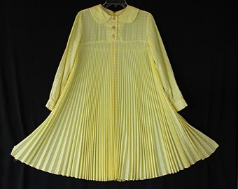 Jane Bradley Tent Dress, Yellow Gingham, Peter Pan Collar, Pleated, Twiggy