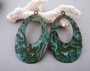 2 Verdigris Copper Oval Washer Pendants or Earring Charms, 2"x1 1/2", Ready to Ship