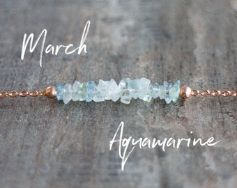 March Birthstone Necklace, Raw Aquamarine Necklace, Gift for Her, Raw Stone Jewelry, Choker, Delicate Necklace, March Birthday, Wife Gift