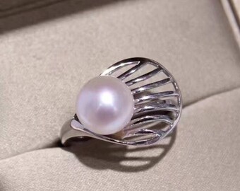 Natural freshwater large pearl silver ring- Elegant pearl ring- June Birthstone- anniversary ring- gift for her