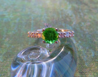 Tsavorite Garnet Ring - Sparkly Intense Green Tsavorite Garnet & Sterling Silver Ring - Beautiful Woman's Ring Size 8