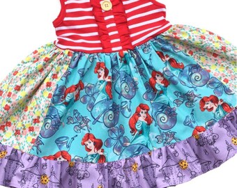 Little Mermaid Ariel Disney Princess dress girls toddler birthday party dress Disney vacation clothing aquarium Momi boutique custom dress
