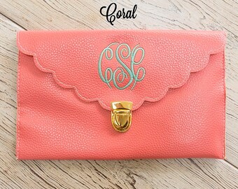 Coral Scalloped Monogram Clutch Purse!!