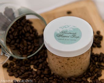 Handmade Whipped Sugar Scrub Soap, 12 oz Coffee and Vanilla Scented Body Soap for Men Women, Coffee Lovers Gift, Mothers Day Gift for Woman