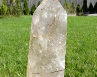 Quartz Crystal, Rutilated Quartz, Crystal point with stand