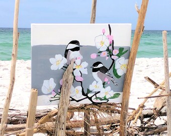 Chickadees On Gray Stripe