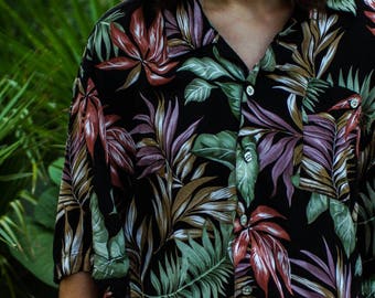 Hawaiian tropical jungle button up top